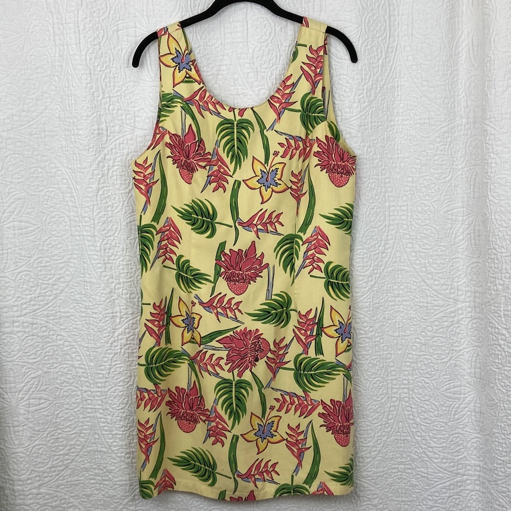 VTG Pineapple Moon 100% Silk Floral Sleeveless Dress sz Large